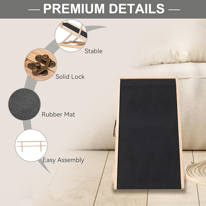 ABORON Antislip Dog Ramp, Adjustable Folding Pet Ramp for Small & Large Old Dogs & Cats, High Traction Portable Rubber Paw Ramps, Supports up to 200 lbs, Used for Bed Couch SUV, 39.3'' Long-PawvioPets