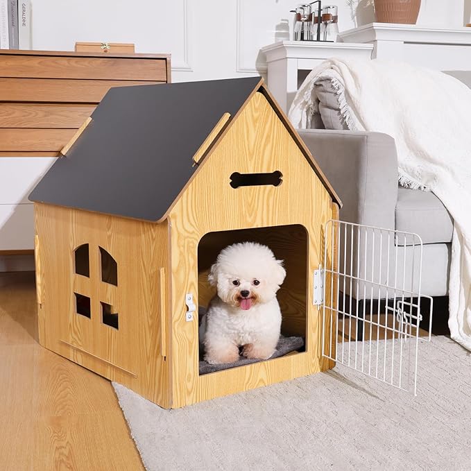 Dog House Indoor for Small Dogs or Cats, Cozy Wooden Design, Small Indoor Bed House, with Air Vents and Elevated Floor Warm Dog Cave-PawvioPets