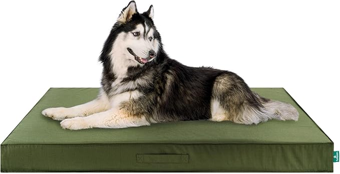 FurHaven Cooling Dog Bed – XXL Foam Mattress for Joint Pain Relief, Waterproof Liner, Removable Washable Cover, Durable for Outdoor Use, Deluxe Grid Indoor/Outdoor Bed – Green, Jumbo Plus-PawvioPets