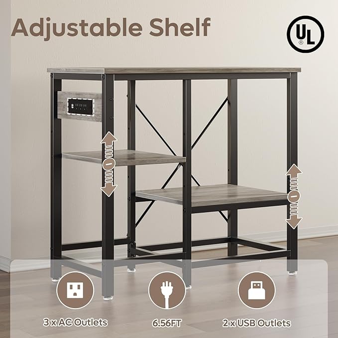 20-29 Gallon Fish Tank Stand with Power Outlets, 30.7 x 13.8 Metal Aquarium Stand with 3-Tiers Adjustable Storage Shelves, 6-Legs Reptile Terrarium Stand, 400 LBs-PawvioPets
