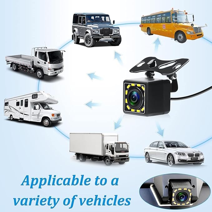 Car Backup Camera Rear View Camera 12-LED Night Vision Waterproof Reverse Camera 170° Wide View Angel Parking Camera for Universal Cars, Vehicles, Trucks, RV, Vans, SUV, Trailer, Pickup-PawvioPets