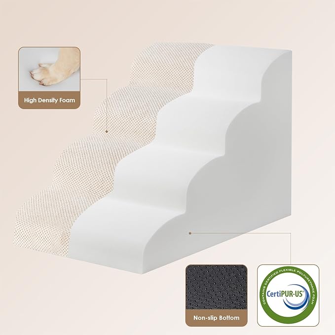 EHEYCIGA Curved Dog Stairs Ramp for High Beds 19.7" H, 4-Step Dog Steps for Small Dogs and Cats, Pet Stairs for High Bed Climbing, Non-Slip Balanced Pet Step Indoor, Beige-PawvioPets