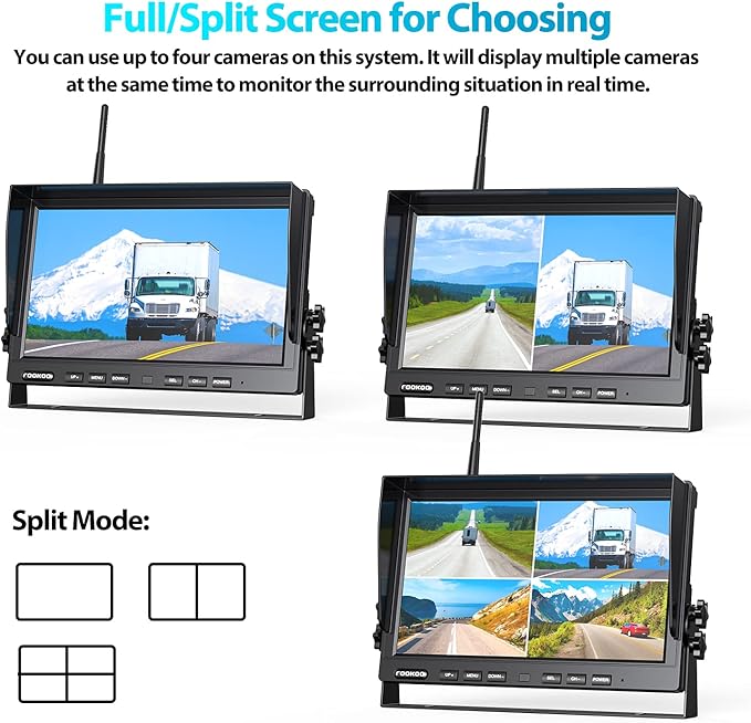 Fookoo HD 1080P 10" Wireless Backup Camera, 10-inch Dual/Quad Split Monitor, Supports 4 Cameras, IP69 Waterproof Rear View Camera Parking Lines, Recording w/ 32GB SD Card for RV/Trailer/Truck (DW101)-PawvioPets