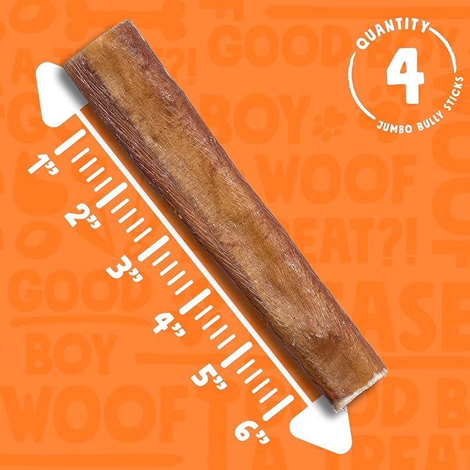 All Natural Bully Sticks for Small to Medium Dogs and Puppies (6" Jumbo - 4pk)-PawvioPets
