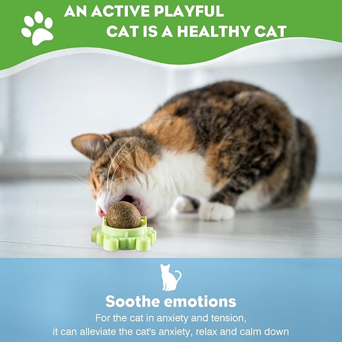 4 Pack Catnip Balls Roller Wall Ball for Cats Spinning Catnip Station Licking Balls Organic Cat nip Chew Ball for Teeth Cleaning & Play-PawvioPets