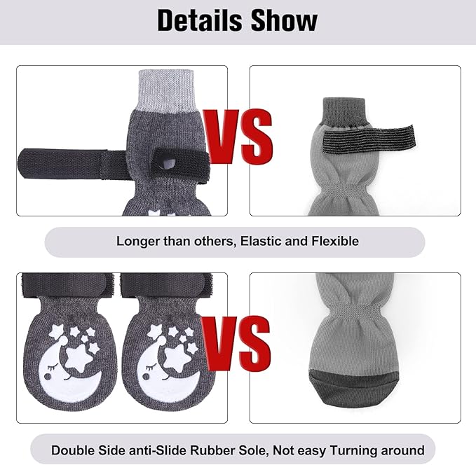 BEAUTYZOO Anti-Slip Dog Socks,Dog Shoes for Hot/Cold Pavement,Paw Protectors with Grips 3 pairs for Puppy Small Medium Large Senior Old Dogs,Dog Socks to Prevent Licking and Hardwood Floor Protection-PawvioPets