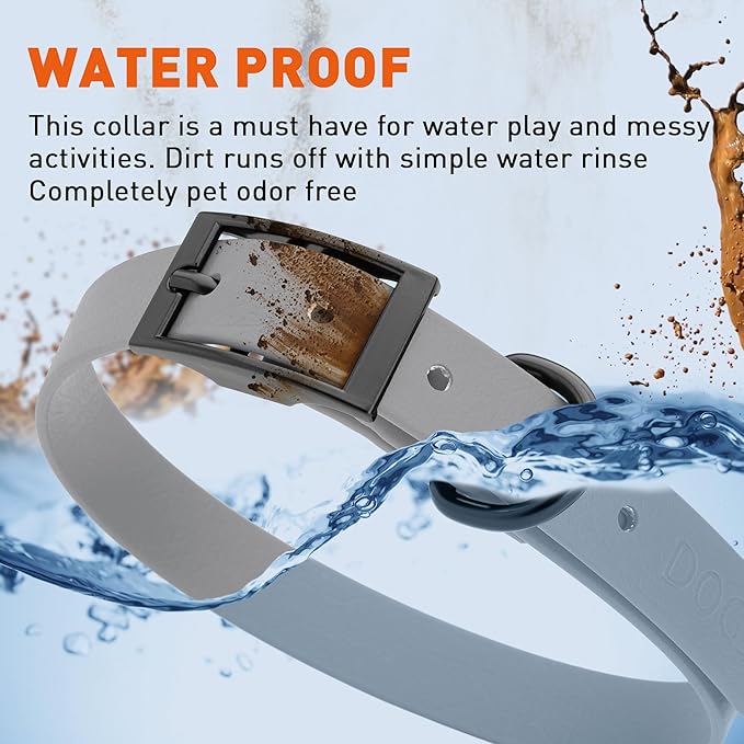 Dogline Biothane Waterproof Dog Collar Strong Coated Nylon Webbing with Black Hardware Odor- Proof for Easy Care Easy to Clean High Performance Fits Small Medium or Large Dogs, Battleship Gray-PawvioPets