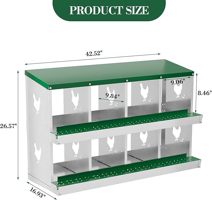 8 Hole Chicken Nesting Box with Roll Out Egg Tray, Rustproof & Ventilated Chicken Laying Boxes for Hens, Chickens, Ducks | Easy-Clean Poultry Coop Accessories-PawvioPets
