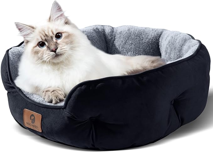 Asvin Small Dog Bed for Small Dogs, Cat Beds for Indoor Cats, Pet Bed for Puppy and Kitty, Extra Soft & Machine Washable with Anti-Slip & Water-Resistant Oxford Bottom, Black, 20 inches-PawvioPets