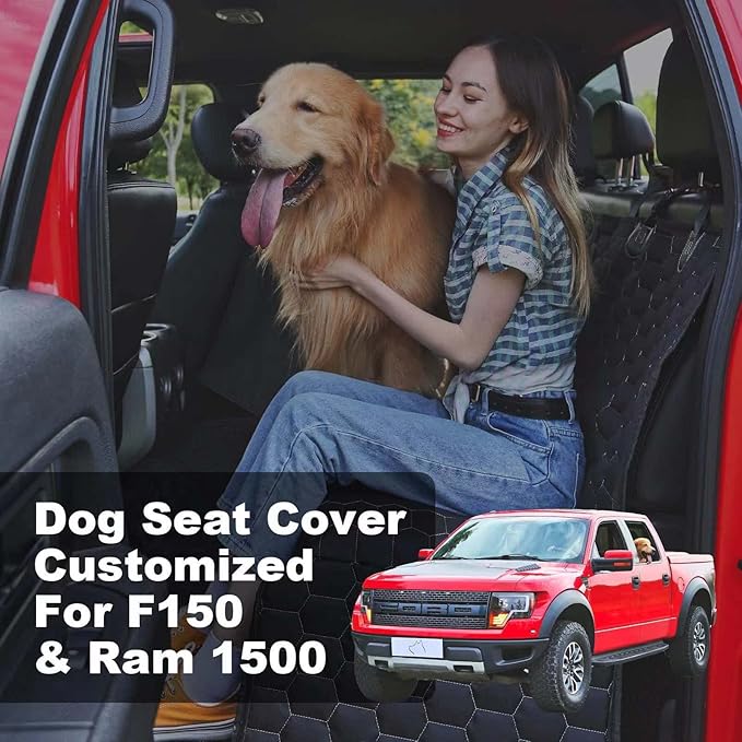 Dog Car Seat Cover for Trucks, Back Seat Pet Cover for Dogs F150 Ram 1500, Waterproof Dog Hammock for Truck with Mesh Window Heavy Duty Seat Cover for F-Series/GMC Sierra/Silverado-PawvioPets