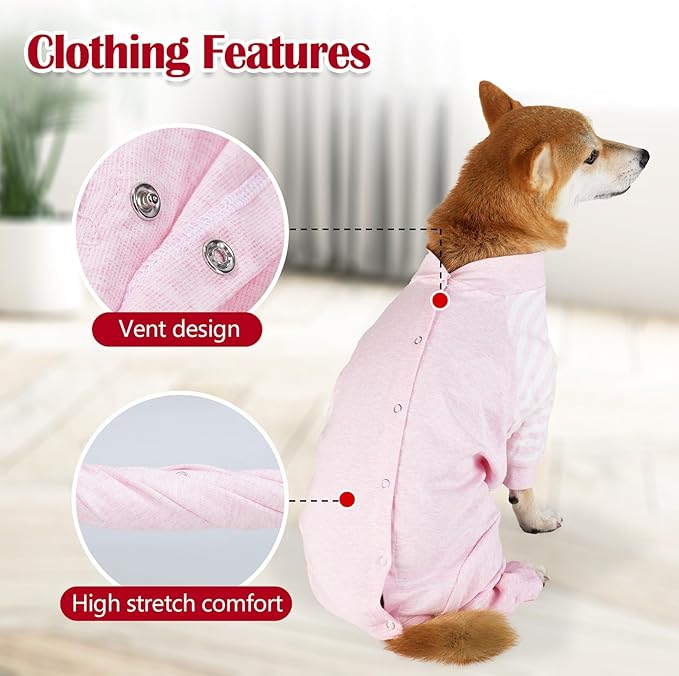 Dog Recovery Suit, Abdominal Wound After Surgery Wear, Anti Licking Bodysuit with Snaps, E-Collar & Cone Alternatives, Long Sleeve Dog Spay Surgical Pajamas Prevent Shedding(2XL, Pink)-PawvioPets