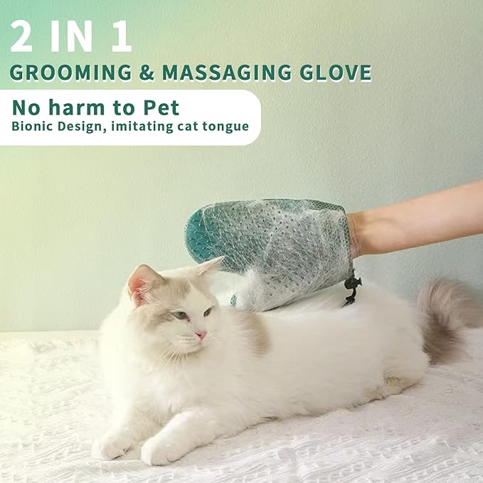 2 in 1 Cat Fur Glove & Pet Hair Remover Glove, Dog Grooming Glove Brush for Shedding, Massage, Efficient Pet Hair Remover Mitt for Cleaner Couch, Carpet [Blue/Single]-PawvioPets