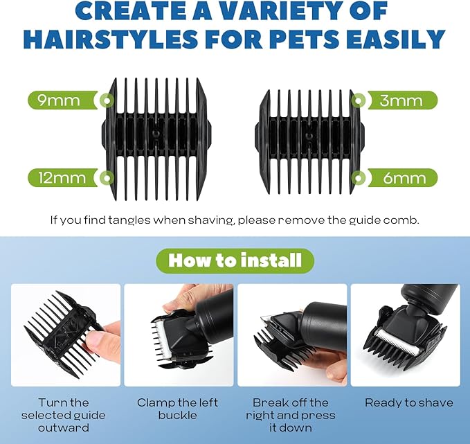 300W Pet Grooming Clippers (2000-6600rpm Stepless Speed Control, Heavy-Duty Commercial Grade, 13ft Power Cord, Low Noise< 50db, with Extra Blade) (300W Stepless Speed Control)-PawvioPets