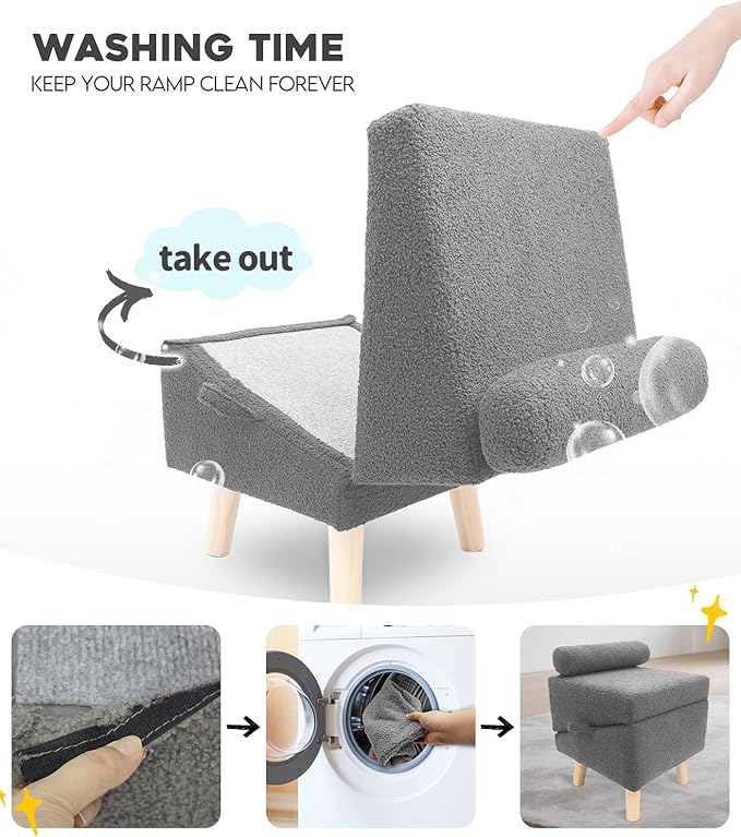 Dog Stairs for Small Dogs and Cats – 2-in-1 Dog Ramp for Bed and Couch, 16.5'' Foldable Wooden Pet Steps, Sturdy Multi-Use Split Ottoman Design, Dark Grey-PawvioPets