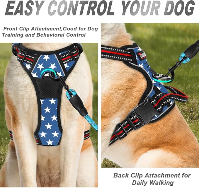 BARKBAY No Pull Dog Harness Front Clip Heavy Duty Reflective Easy Control Handle for Large Dog Walking(Star,M)-PawvioPets