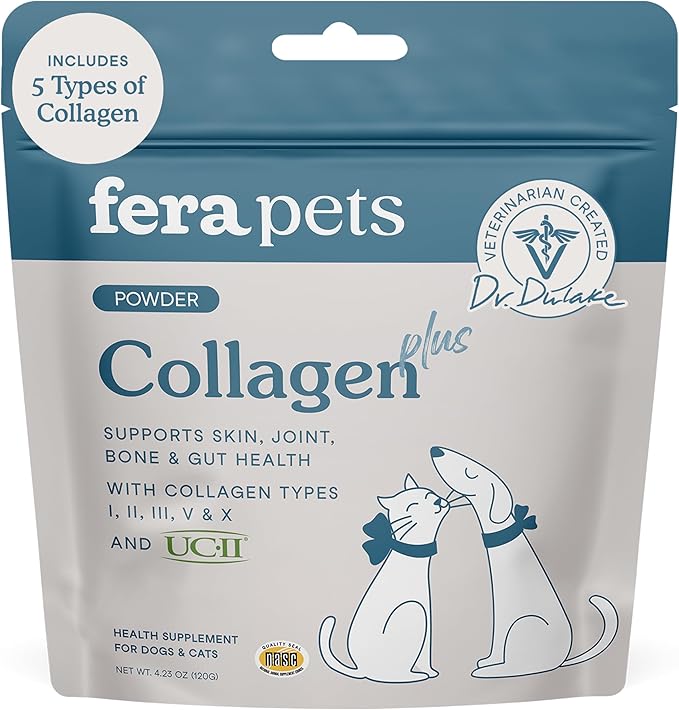Fera Pets Cat & Dog Collagen Powder - Bone, Gut, Joint and Skin Supplement - 5 Types of Collagen + Clinically Studied UC-II® - 4.23 oz-PawvioPets