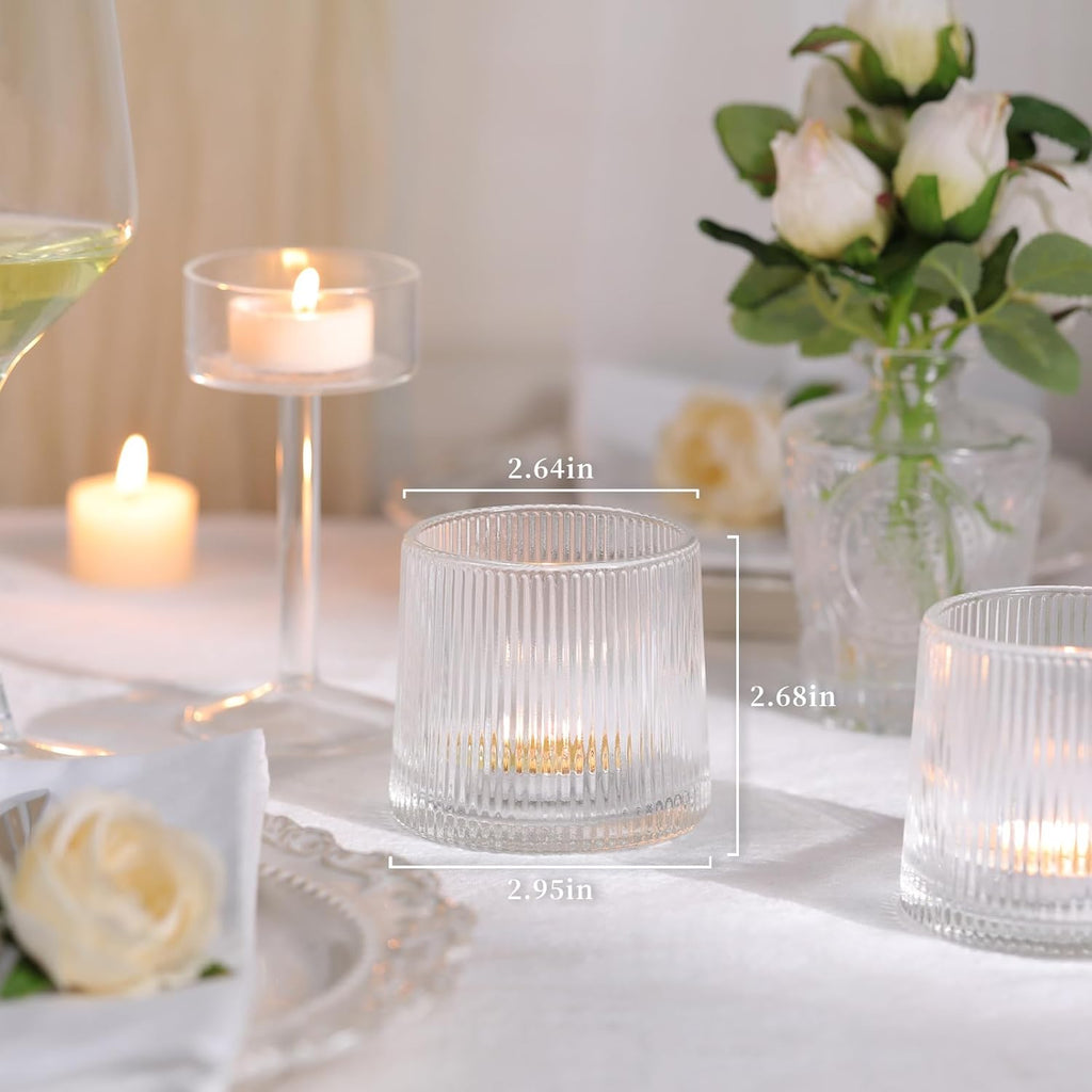 DARJEN Clear Ribbed Tealight Votive Candle Holders- 6Pack Glass Candle Holders for Table Centerpiece, Home Decor, Wedding Decor, Party Dinner