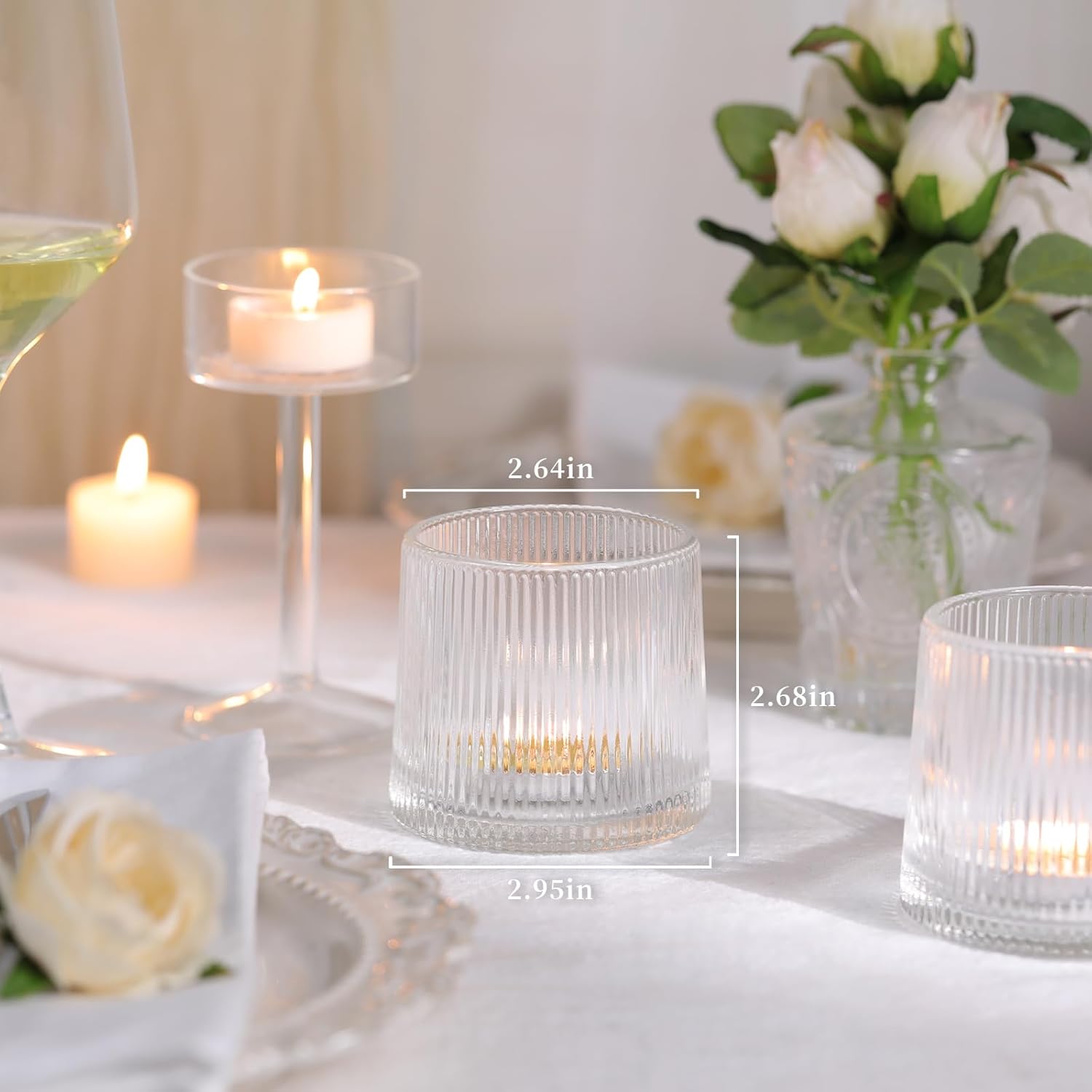DARJEN Clear Ribbed Tealight Votive Candle Holders- 6Pack Glass Candle Holders for Table Centerpiece, Home Decor, Wedding Decor, Party Dinner