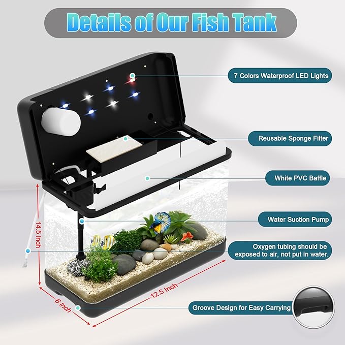Fish Tank 3 Gallon Smart Aquarium Kits with Silent Water Pump,Self Cleaning System,7 Color Lights,Temperature Display, Aromatherapy, Advanced Filtration for Small Fish Kids Room Desktop Decor-PawvioPets