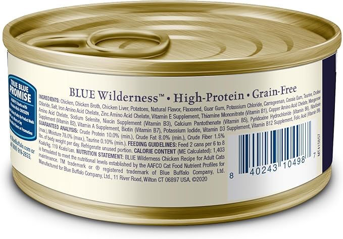 Blue Buffalo Wilderness High Protein Grain Free, Natural Mature Pate Wet Cat Food, Chicken 5.5-oz cans (Pack of 24)-PawvioPets