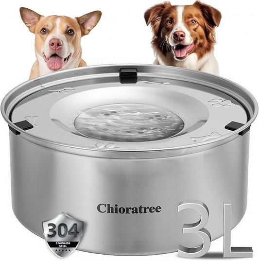 Dog Water Bowl No Spill,3L/101oz Large Spill Proof Water Bowl for Dogs, Stainless Steel Slobber Stopper Slow Drinking Dog Bowl Anti Splash Pet Water Dispenser for Messy Drinkers-PawvioPets