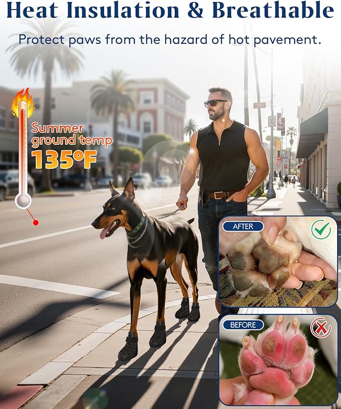 Dog Shoes for Hot Pavement, Breathable Dog Boots Paw Protectors with Adjustable Straps & Non-Slip Sole, Easy On & Off, Waterproof, Easy-Cleaning (Pink, M)-PawvioPets