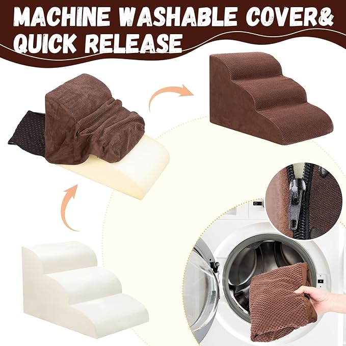 Dog Stairs for Small Dogs - High Density Foam Pet Steps, Extra Wide Dog Ramp with Non-Slip Bottom for High Beds, Couch and Sofa, Best for Dogs Injured, Older Doggy Cats-PawvioPets