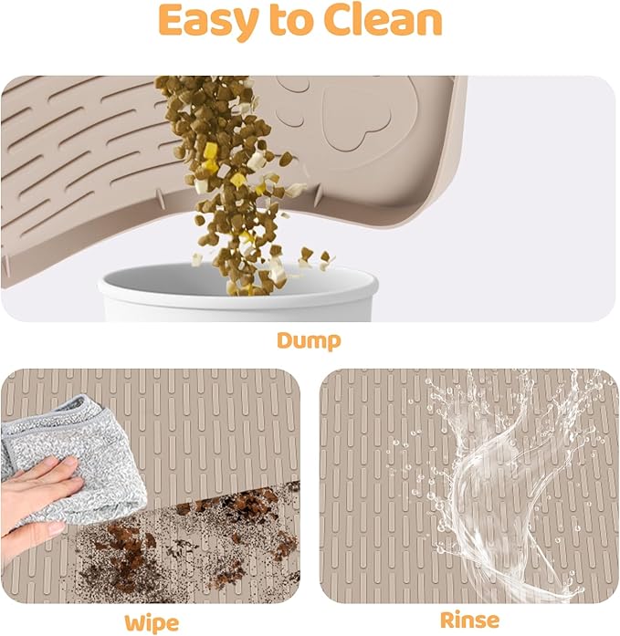 Cat Food Mat, 40" x 28" Extra Large Silicone Pet Feeding Mat with Raised Edge Pet Placemat for Food and Water Bowl Non-Slip, Easy to Clean, Floor Protection (Khaki)-PawvioPets