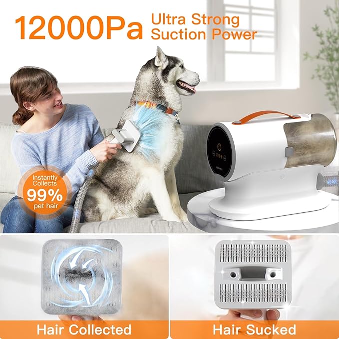 AIRROBO Dog Grooming Vacuum, Dog Grooming Kit,12000Pa Strong Pet Vacuum, 2L Large Capacity Vacuum for Shedding Grooming Hair, Quiet,PG100-PawvioPets