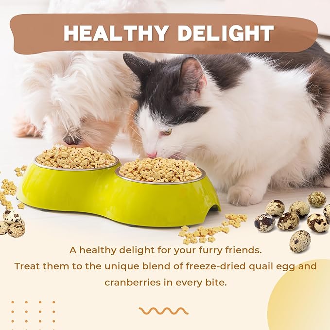 Freeze Dried Quail Egg Yolk & Cranberry Cube Cat & Dog Treats Biscuits, Dehydrated Healthy Tasty Snack for Training 2.5 Ounce-PawvioPets