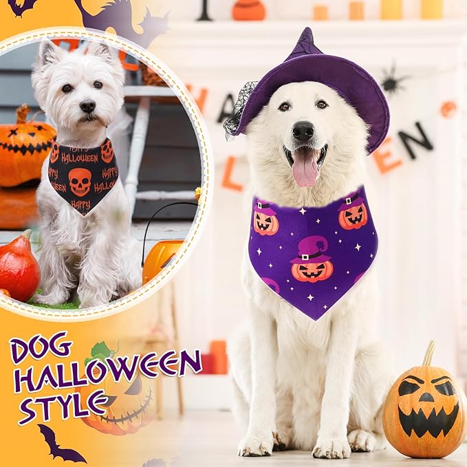 Abbylike 50 Pcs Halloween Dog Bandanas Bulk Pumpkin Bandanas for Dogs Triangle Kerchief Bibs Scarf Set for Pet Halloween Costume Photo Props Accessories Pet Shops, 25 Styles (25.6 x 17.7 x 17.7")-PawvioPets