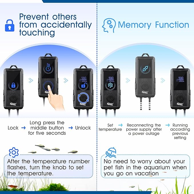 hygger Aquarium Heater 500W/800W/1000W,Fish Tank Heater with Danger Warning Automatically Stops Heating System and Digital LED Controller,for Freshwater or Saltwater 60-135 Gallon Tank-PawvioPets