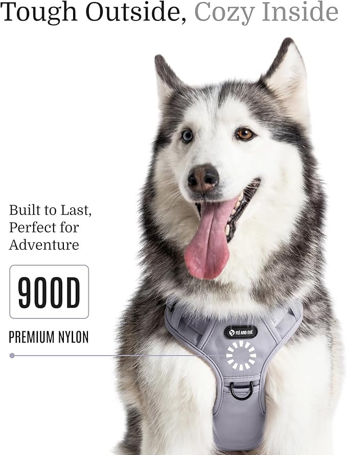 2025 New Edition, Fei & Eve MagEase Dog Harness - 3-Second Magnetic Buckles | 3-Point No-Pull Control | Heavy-Duty 900D Nylon | Dual Safety Handles | Breathable Mesh | Adjustable Fit | X-Large, Gray-PawvioPets