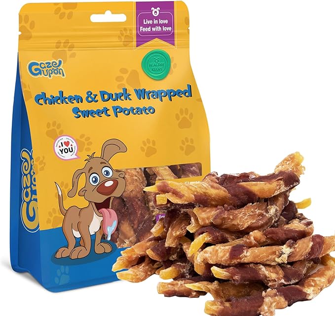 gazeupon Dog Treats，Chicken&Duck Wrapped Sweet Potato，Healthy Training Snacks for Dogs, Rawhide Free,14.1 oz-PawvioPets