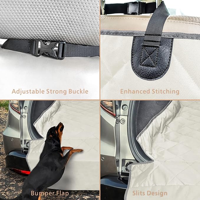 F-color SUV Cargo Liner for Dogs, Water Resistant Pet Cargo Cover Dog Seat Cover Mat for SUVs Sedans Vans with Bumper Flap Protector, Non-Slip, Large Size Universal Fit, Beige-PawvioPets