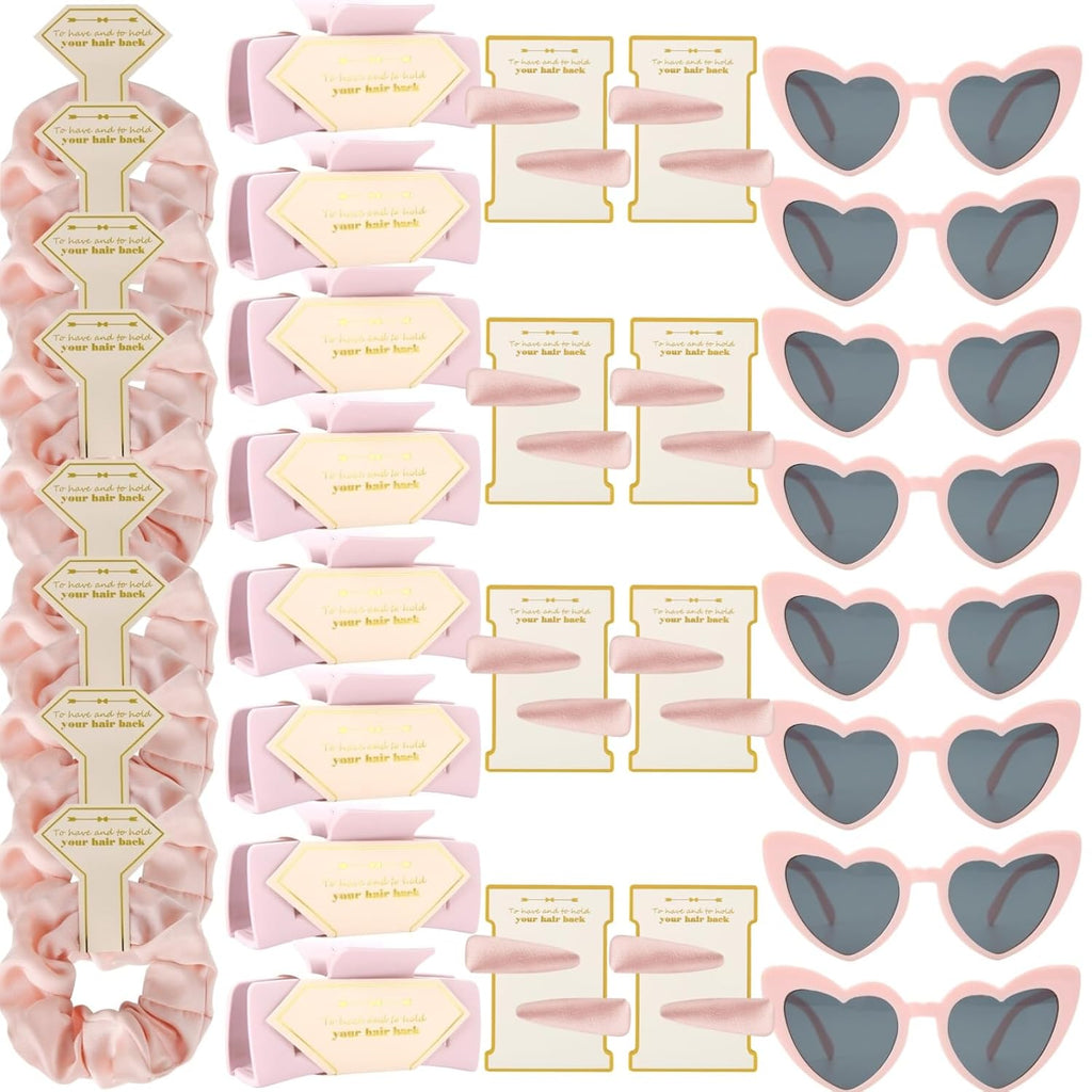 Bridesmaid Scrunchies Proposal Gifts Bachelorette Hair Claws Clips Girls heart sunglasses for Wedding Party Favors (Pink 40sets)