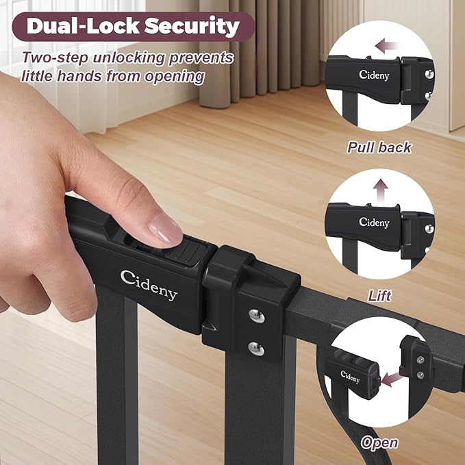 34" Extra Tall Baby Gate for Stairs, Auto Close Stroller Friendly Dog Gate Indoor for Doorways, Pressure Mounted 29"-40" W Baby Gate, Easy Walk Through Gate for Children & Pets, Black-PawvioPets