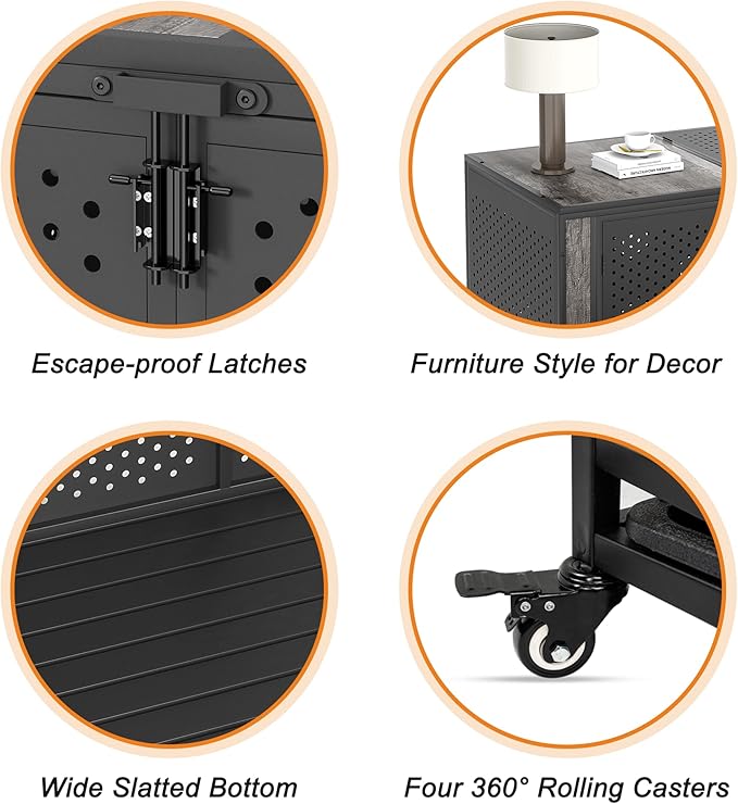 48" Heavy Duty Dog Crate Furniture for Extra Large Dogs, Enclosed Design with 0.5 inch Holes, Indestructible Metal Kennel for High Anxiety Dogs, Chew Proof Pet House Cage Indoor, Gray-PawvioPets