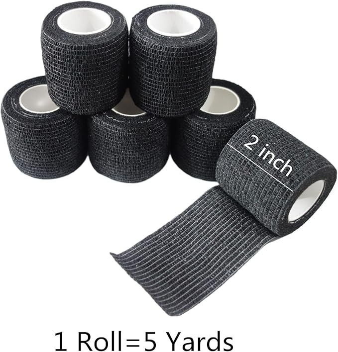 6 Pack 2" x 5 Yards Self Adhesive Bandage Wrap Breathable Cohesive Vet Wrap for Pets, Elastic Self-Adherent Tape for Sports, Wrist, Ankle (Black)-PawvioPets