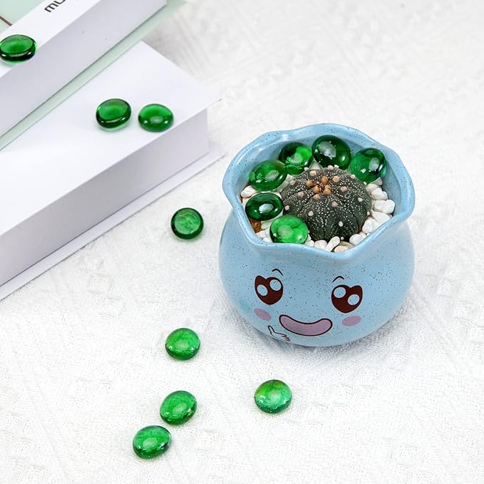 FUTUREPLUSX 1LB Green Flat Glass Marbles, Premium Colored Gems Fish Bowl Marbles Decorative Mosaic Glass Pebbles Floral Smooth Stones for Vases Aquarium Home Decor-PawvioPets