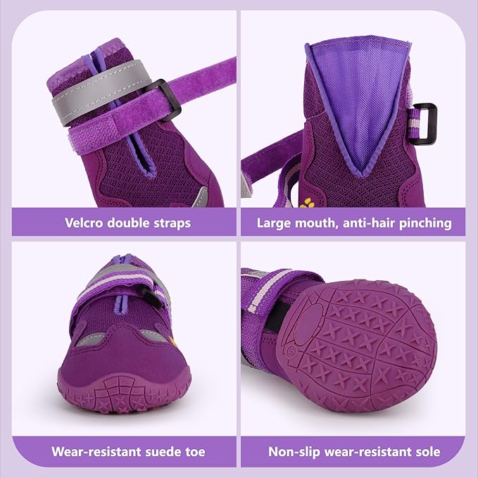 Dog Shoes for Large Medium Small Dog, Mesh Breathable Dog Shoes for Hot Pavement, Anti-Slip Dogs Boots Paw Protectors with Reflective for Outdoor Walking Indoor Hardfloors (Size 4)-PawvioPets
