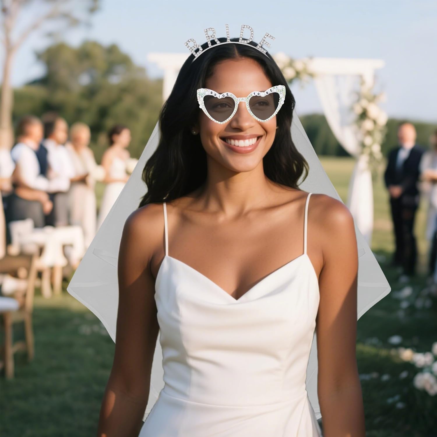 Bride Heart Sunglasses Bride Headband & Veil Set for Bachelorette Party Bridal Shower Gifts Bachelorette Party Favors Accessories