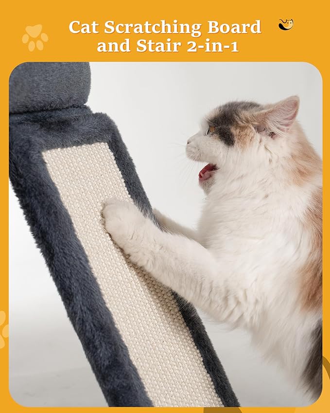 14‘’ Cat Tree Tower with Scratching Post, 20 * 16.5in Perch Bed for Large Adult Cats, Condo Cave for Indoor Small Medium Kittens, Dark Gray-PawvioPets