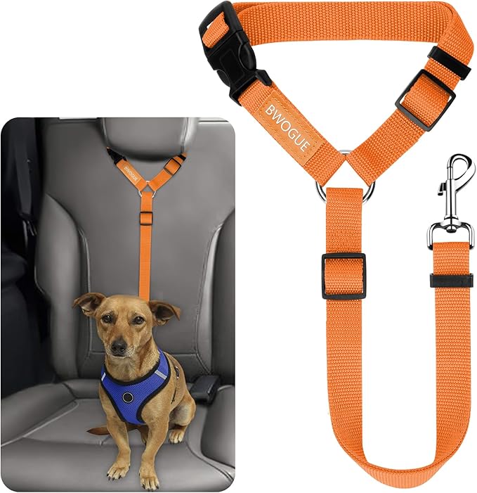 BWOGUE Pet Dog Cat Seat Belts, Car Headrest Restraint Adjustable Safety Leads Vehicle Seatbelt Harness (1 Pack)-PawvioPets