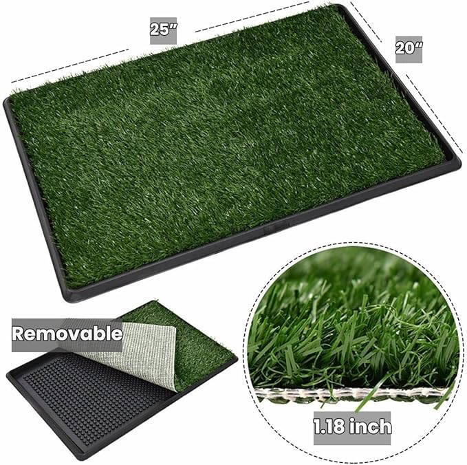 Dog Grass Puppy Training Pee Pad with Tray, Dog Potty with 2 Replacement Artificial Grass Pads, Portable Pet Toilet Washable Odor Free Little Box Indoor Outdoor Use-PawvioPets