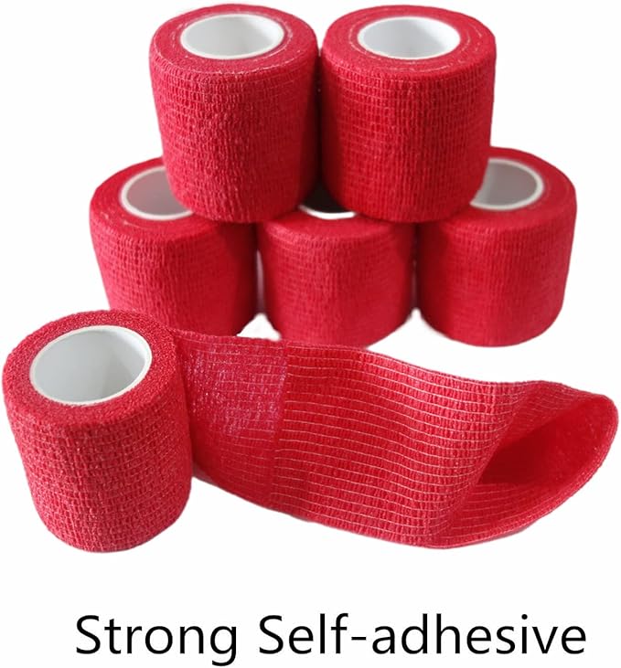 6 Pack 2" x 5 Yards Self Adhesive Bandage Wrap Breathable Cohesive Vet Wrap for Pets, Elastic Self-Adherent Tape for Sports, Wrist, Ankle (Red)-PawvioPets