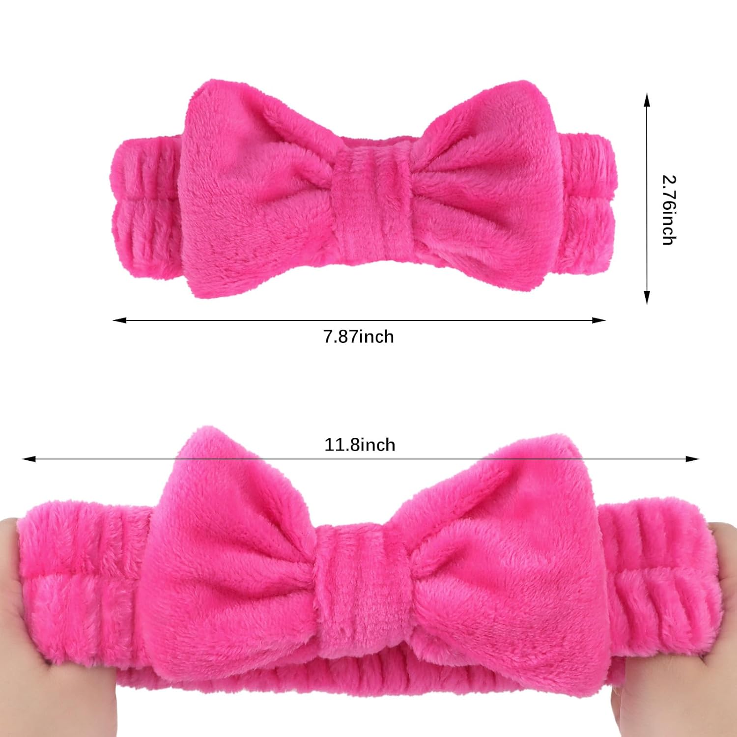 Semato 8 Pcs Hot Pink Spa Headband for Washing Face and Makeup Bridesmaid Proposal Gifts Pink Party Favors for Women Coral Fleece Skincare Headbands Elastic Bow Head