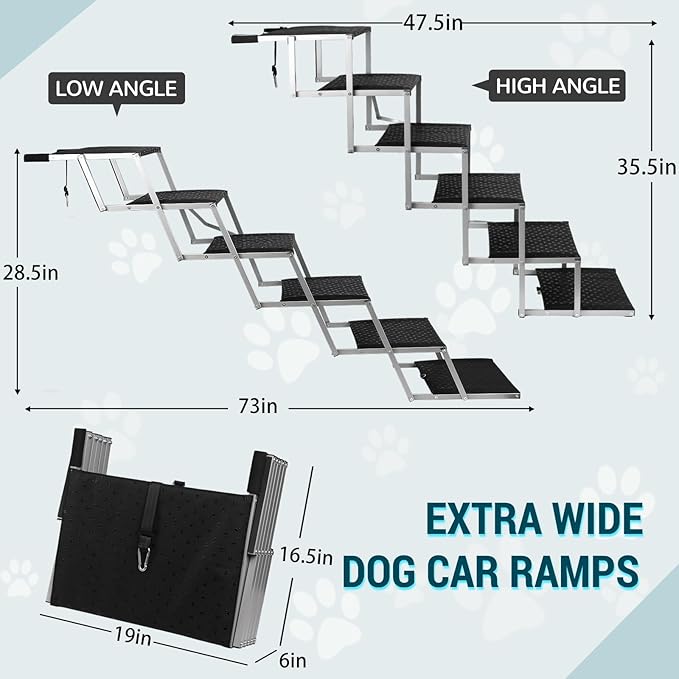 Extra Wide Dog Stairs for Large Dogs,Dog Ramps for Cars,Portable Folding Doggy Stairs for Cars,SUV,Trucks,Pet Ramp with Non-Slip Surface,Pet Steps Supports Up to 250 lb,6 Steps-PawvioPets