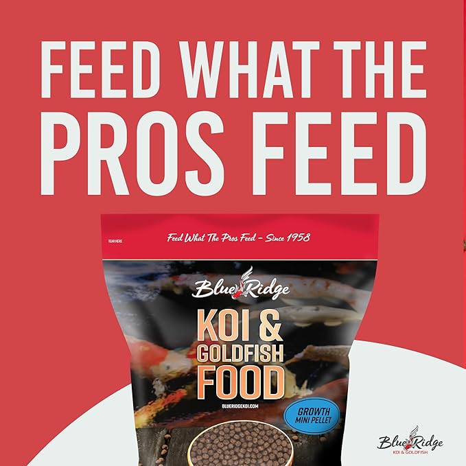 Blue Ridge Koi Fish Food 5lb - Koi Food Mini Growth Formula, Goldfish Food, Premium Fish Food for Ponds, Ponds Fish Food, Floating Pond Pellets-PawvioPets