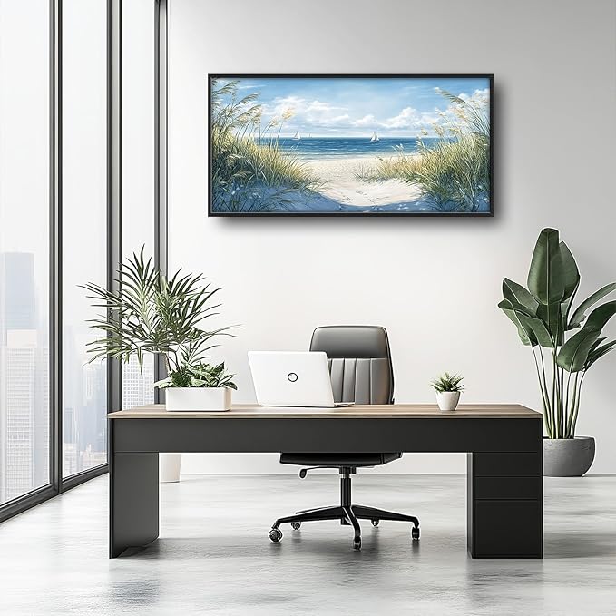 Framed Large Beach Wall Art for Living Room, Oversized Coastal Nautical Wall Decor Sailboat Canvas Seaside Pictures Modern Artwork Home Decoration for Living Room Bedroom Office 60"x30"-PawvioPets